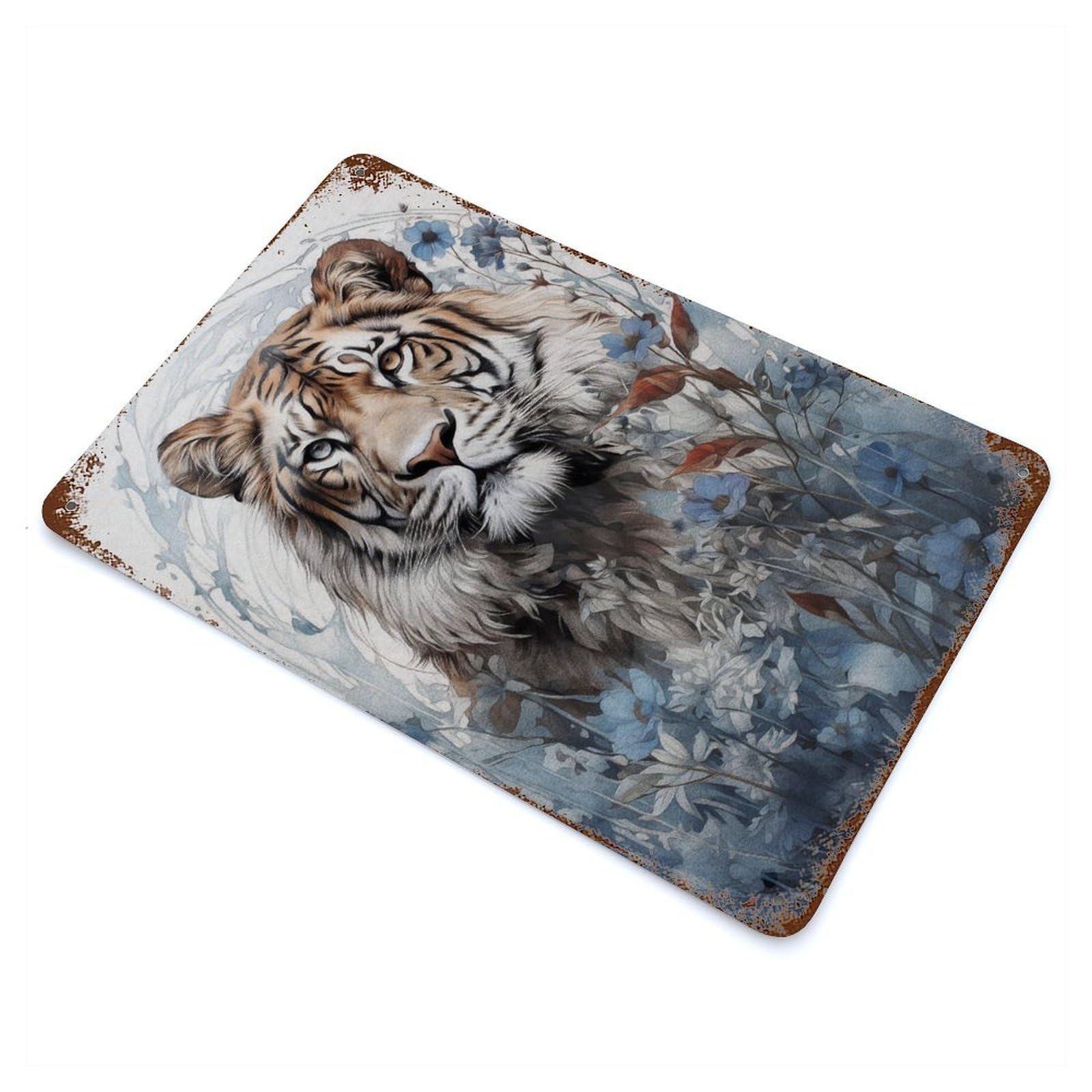 Rusty Metal Tin Sign Tiger King of The Jungle 11.8"x7.9", Industrial Home Decor for Patio, Garden Room And Bar Decor