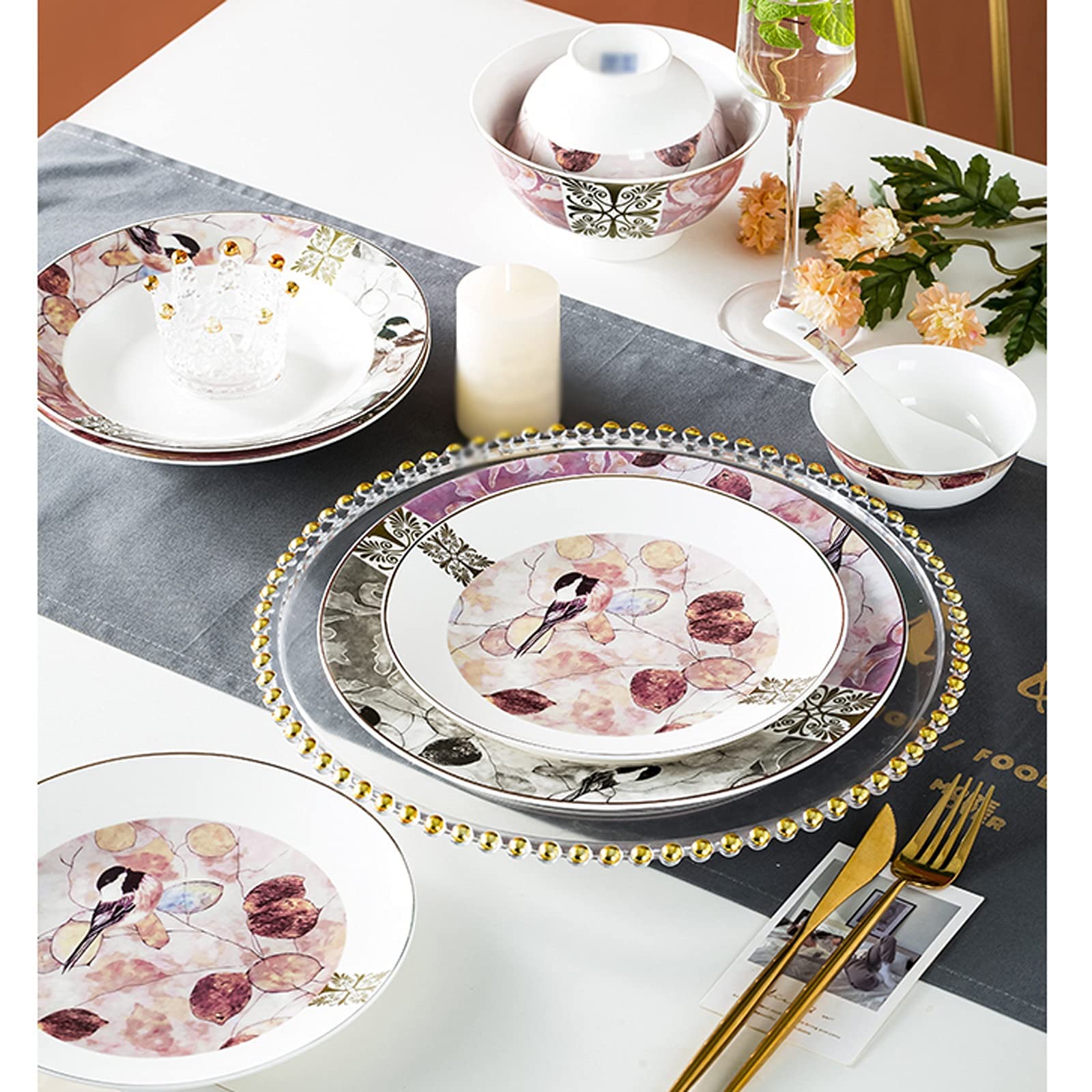 Set di stoviglie Set di Piatti Set di stoviglie in Ceramica da 58 Pezzi Piatti in Ceramica di Lusso Nordico Piatti e Bacchette