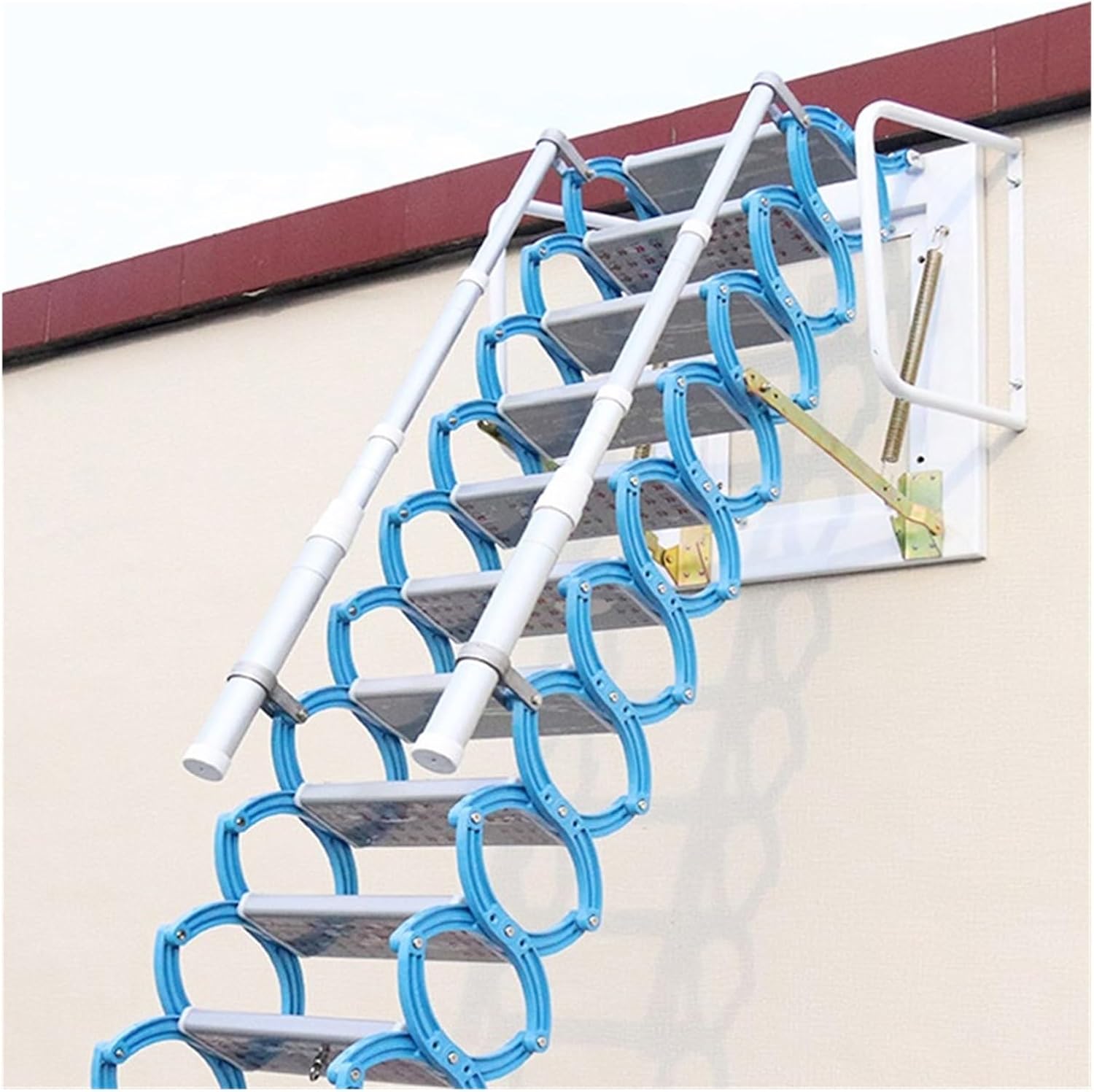 attic ladders Pull Down Metal Attic Stair Wall Mounted Retractable Collapsible Attic Ladder for Home Indoor and Outdoor(3.2-3.3m)
