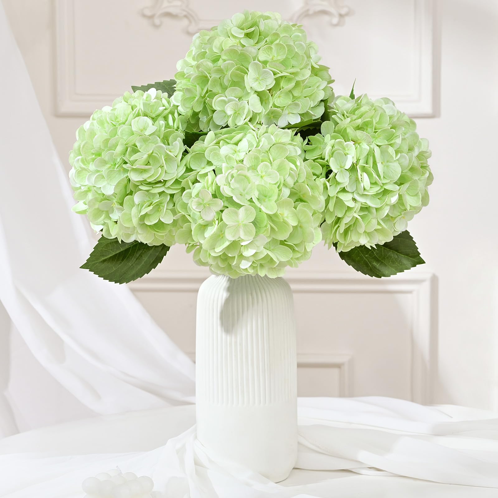 Photo 1 of 4 Pcs Light Green Hydrangea Artificial Flowers, Latex Real Touch Hydrangea Flowers, 19.6'' Full Faux Hydrangea Flowers Fake Flowers for Home Decor Party Wedding Centerpiece Bouquet Floral Arrangements