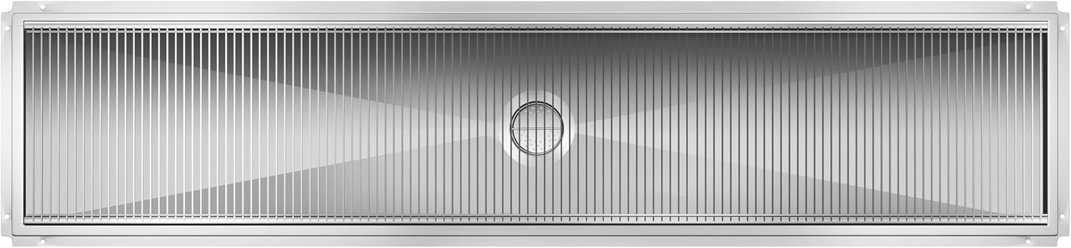 18" x 84" Stainless Steel Floor Trough Drain, 14-Gauge with Subway-Style Grating & Removable Drain Basket, NSF Listed (KM-FTG-1884)