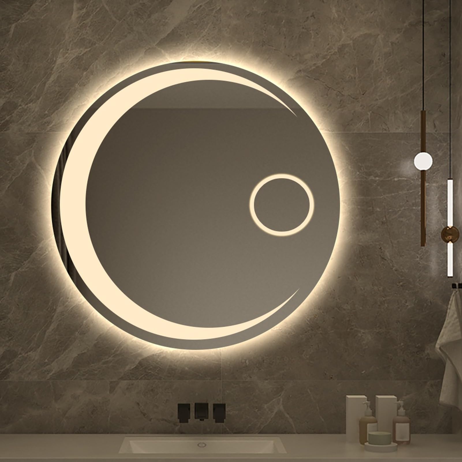Miroir avec LED à intensité variable en continu miroir de maquillage rond 80cm