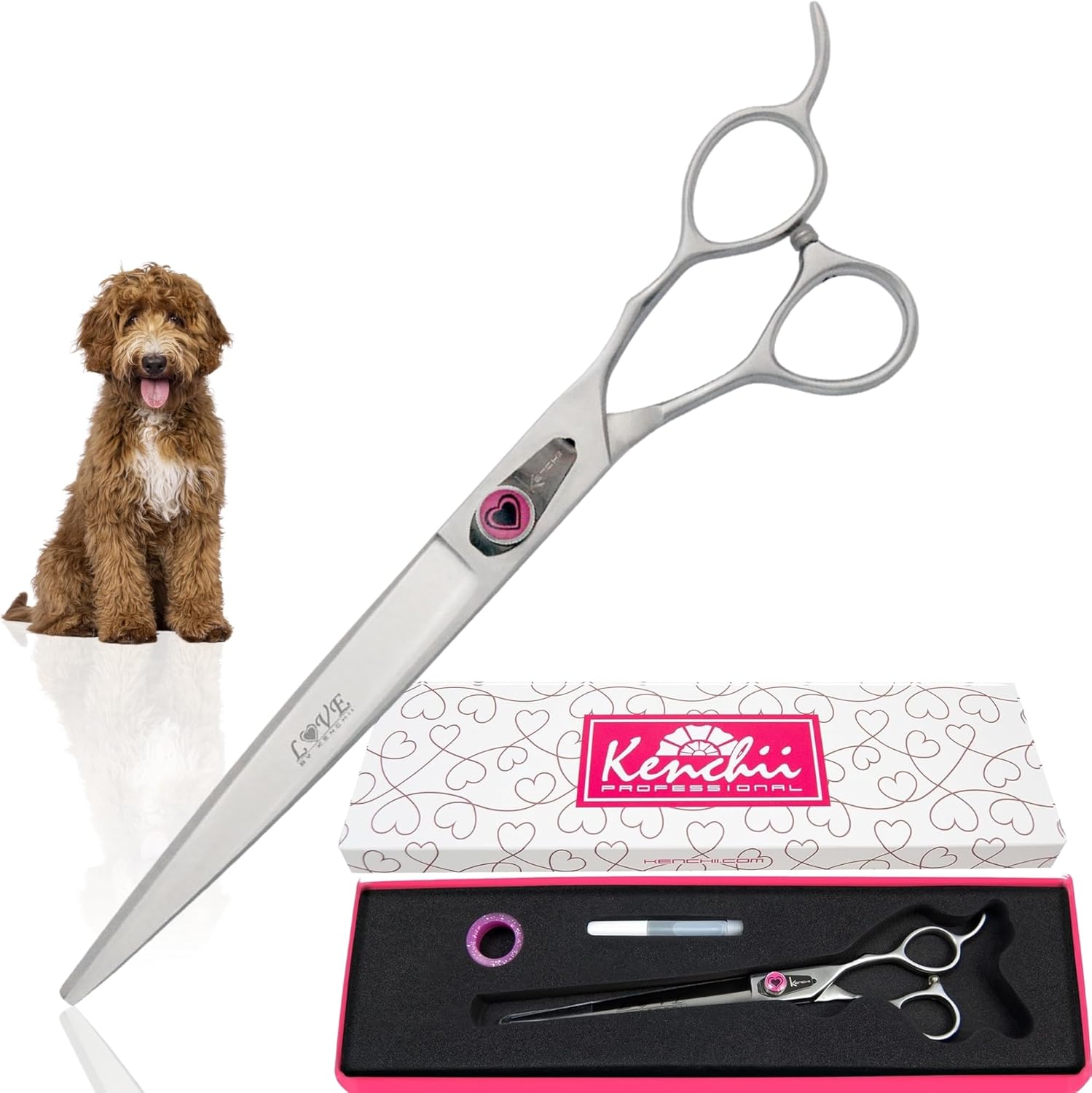 Kenchii Love Dog Grooming Scissor, Dog Scissors for Grooming, Professional Pet Grooming Scissors, Ergonomic & Comfortable (8.0" Straight)