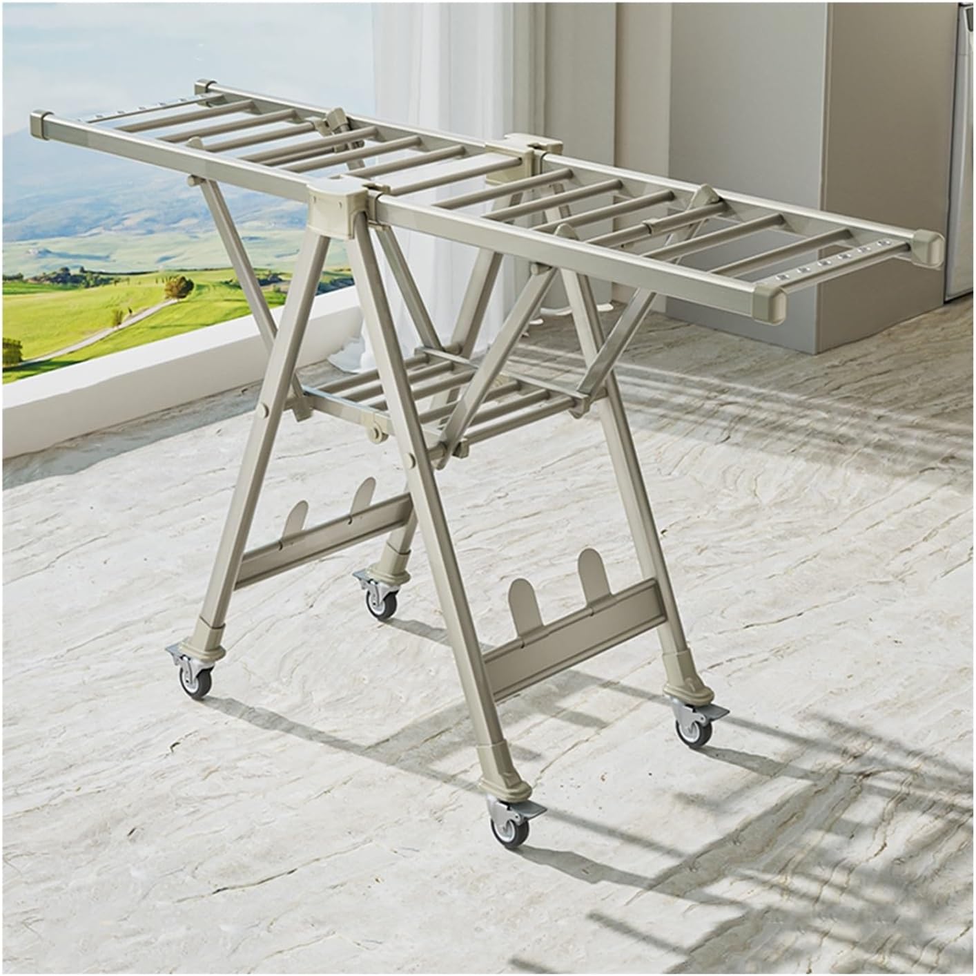 Portable Foldable Clothes Drying Rack, High Capacity Indoor/Outdoor Laundry Stand with Windproof Holes for Blankets, Sheets, Shoes & Clothing (L 160cm x W 56cm x H 114.5-152.5cm)