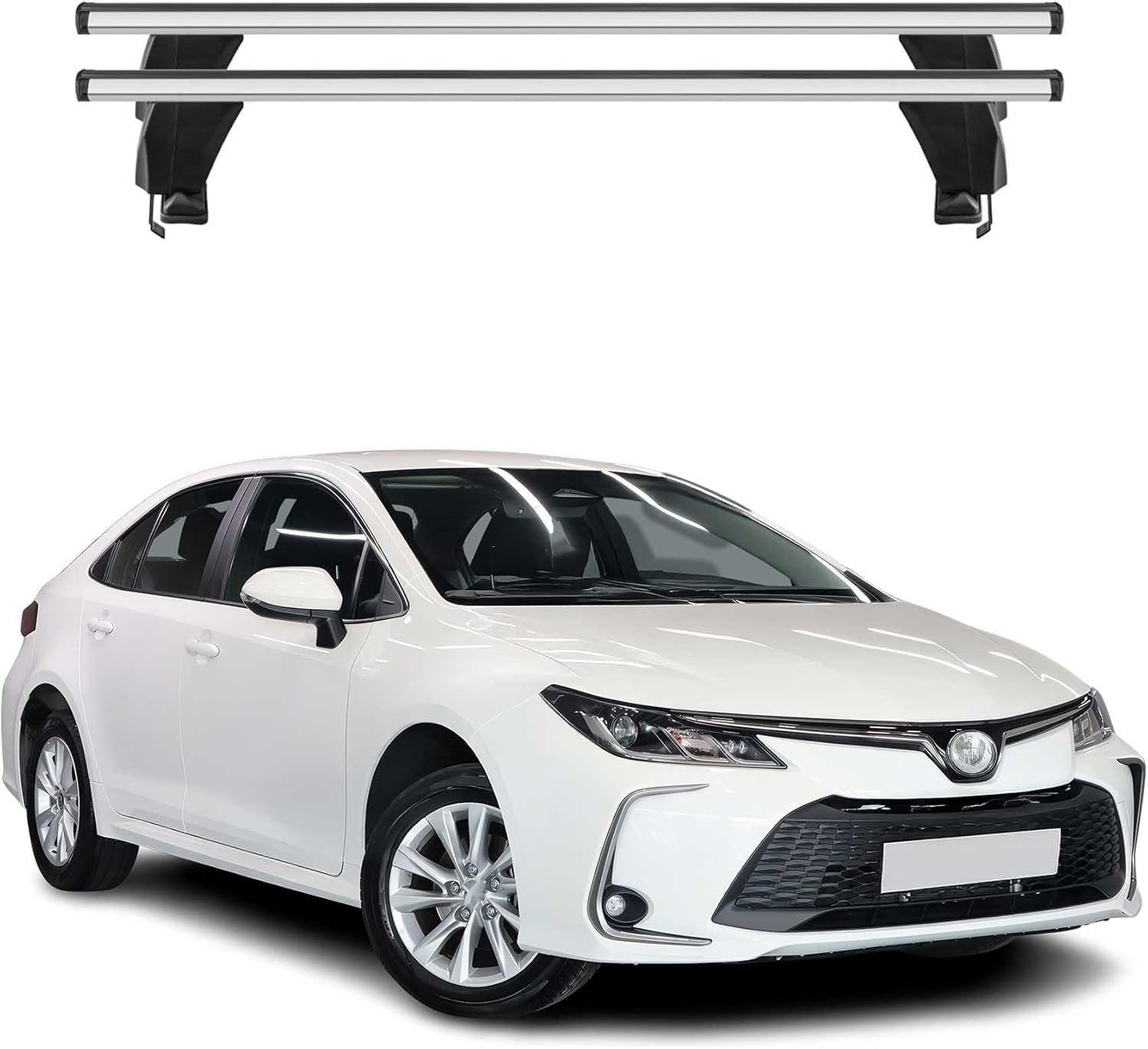 OMAC Roof Rack Cross Bars for Toyota Corolla 2019-2026 Sedan Lockable 110Lbs Aluminium Silver 2Pcs fits Cargo Carriers Kayak Canoe Bike Snowboard