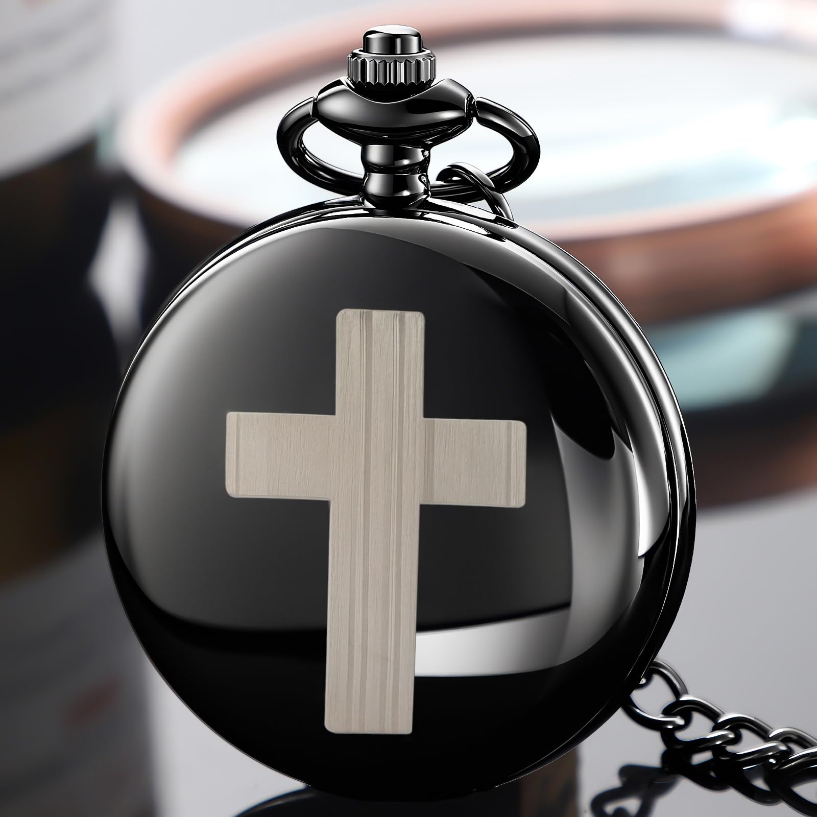 Tiong Taschenuhr mit Bibelvers im Vintage-Stil, mechanisches Kreuzmuster, Taschenuhren mit Kette, Weihnachten, Abschluss, Geburtstag, Geschenke, Vatertag