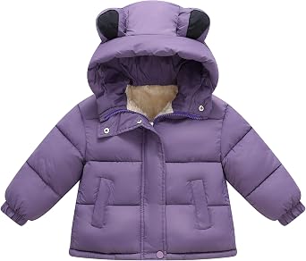 AMIYAN Toddler Boys Winter Coat Girls Down Jacket Hooded Fleece Outwear 3D Ear Padded Puffer Jacket With Pockets