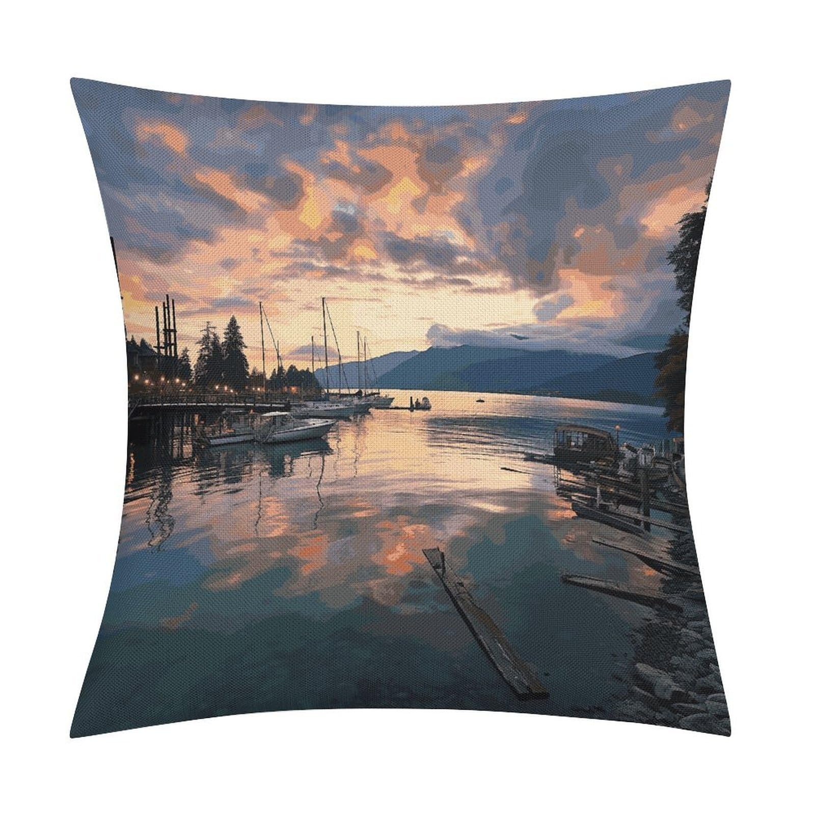 Fodpand Style Evening In Vancouver Pillow Covers 18X18 Inch, Pillow Cases Boho Farmhouse, Throw Pillow Covers For Couch Sofa Bed Spring Home Decor