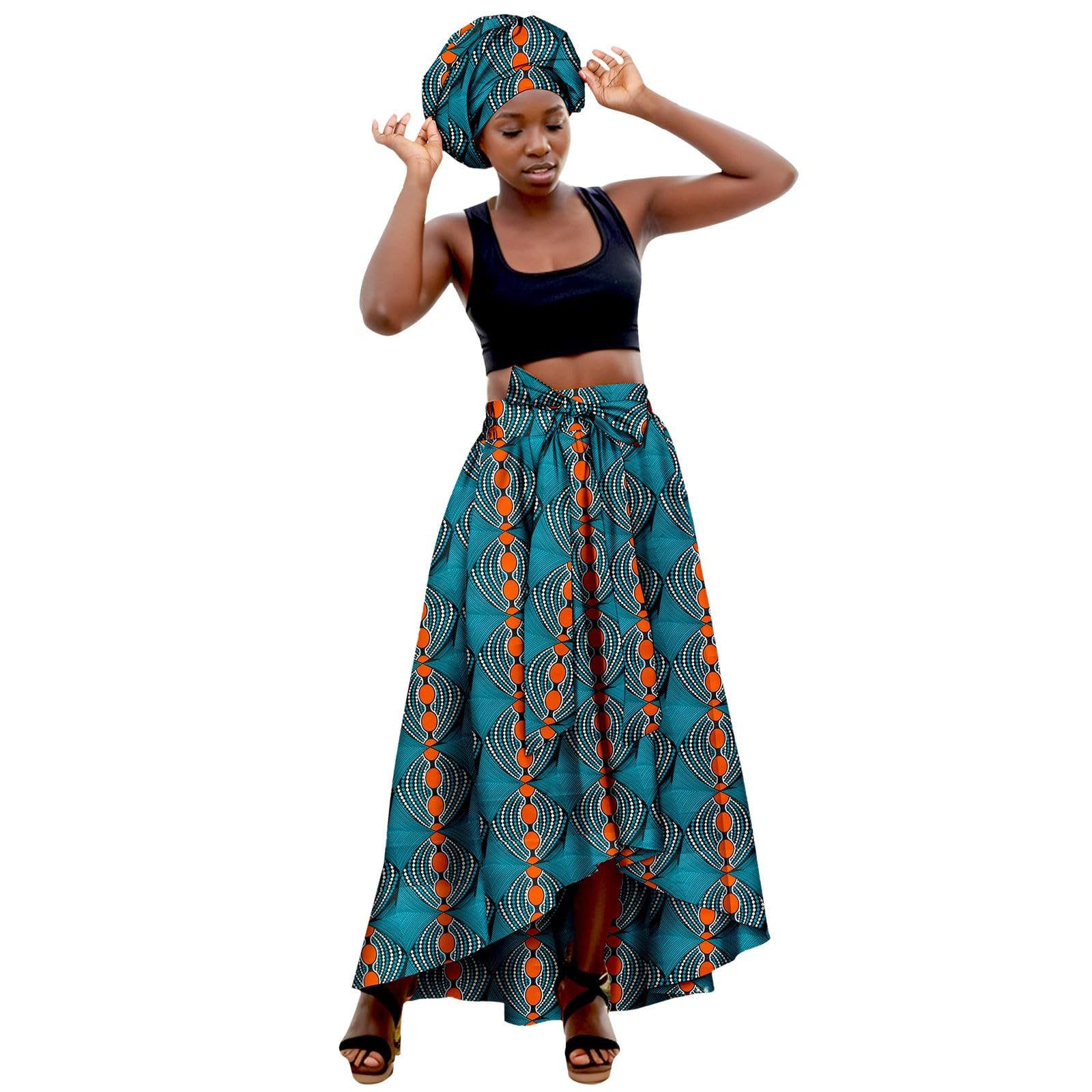 Falda Larga Estampado Africano, elástica, Estilo Wrap, Uso Informal