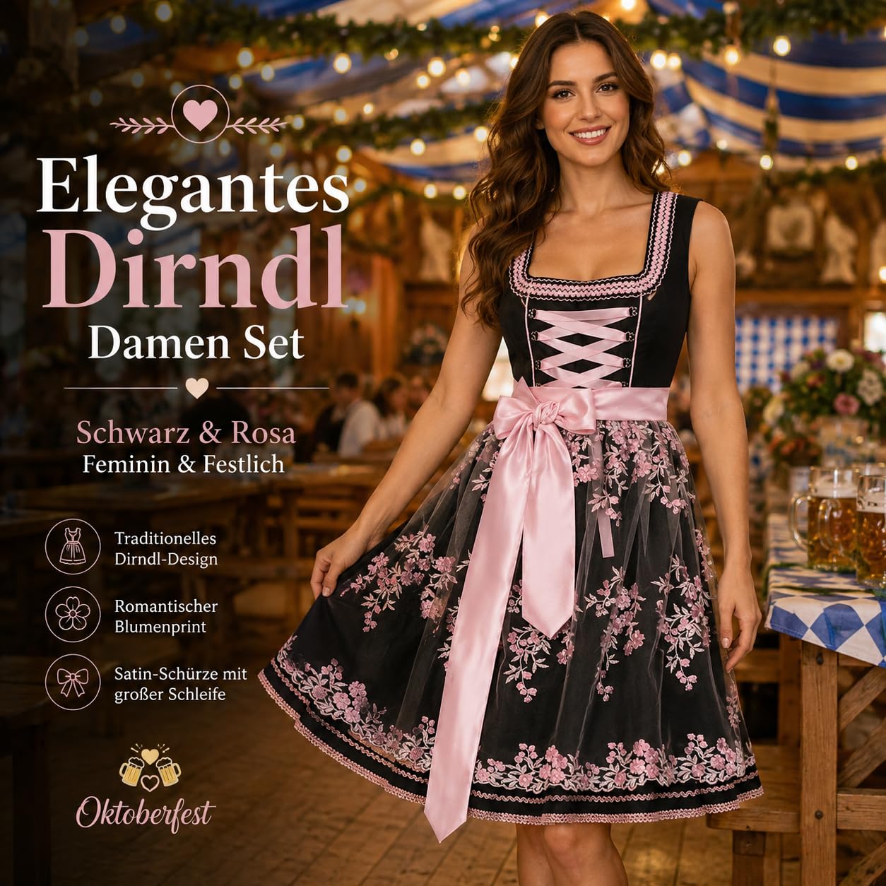 Dirnd l Complete Sets Midi Dirndl Dress Costume Dress Including Costume Skirt and Dirndl Apron, 2-Piece Dirndl Women's Outfit, Costumes Fashion Dress, Oktoberfest Clothing for Folk Festival