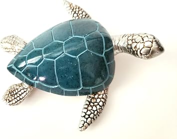 Sea Turtle Tabletop Home Decor Figurine, Blue, Silver