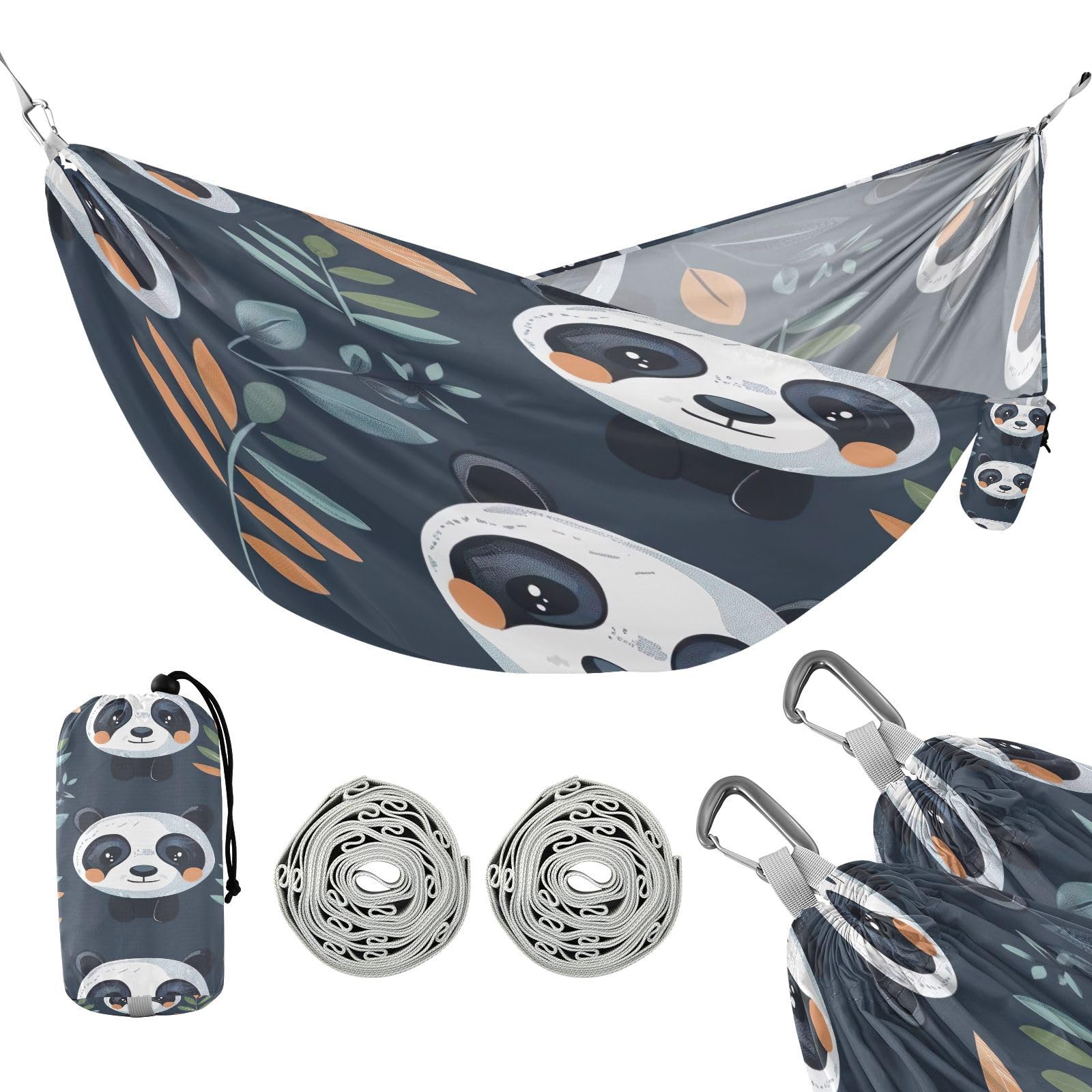 Kigai Cute Panda Camping Hammock Durable & Portable Travel Hammock Holds 330lbs with Tree Strapsm, Pocket, Camping Accessories