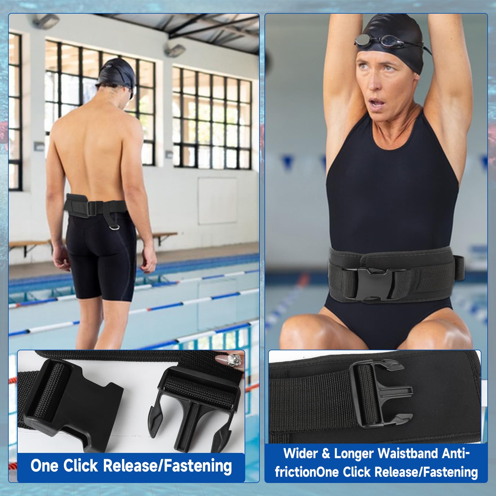Ceinture d'entraînement de natation de 2,5 à 7,5 m, sangles élastiques de natation avec ceinture réglable et harnais stationnaire, aides à la natation pour adultes et enfants
