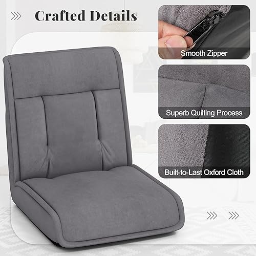 Miniatura 6 de COSTWAY Silla plegable de suelo, sofá convertible con respaldo ajustable de 14 posiciones, reposacabezas ajustable de 5 posiciones, silla acolchada