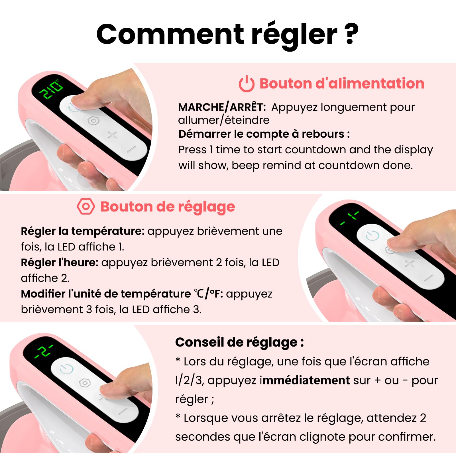 Calogy Mini presse à chaud pour chapeaux, compte à rebours température maximale de 210 ℃ avec base de presse ronde, machine de transfert de chaleur pour casquettes, bavoirs, snapbacks, bonnets (Rose)