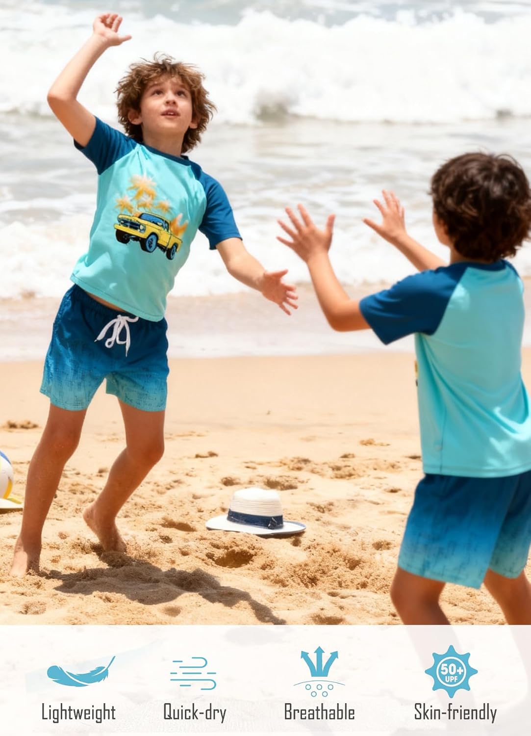 Boys Two Piece Rash Guard Swimsuits Sets Bathing Suits with Trunks 4-12 Years - Image 3