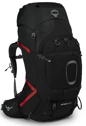Osprey Aether Plus 70L Men's Backpacking Backpack, Black L-XL