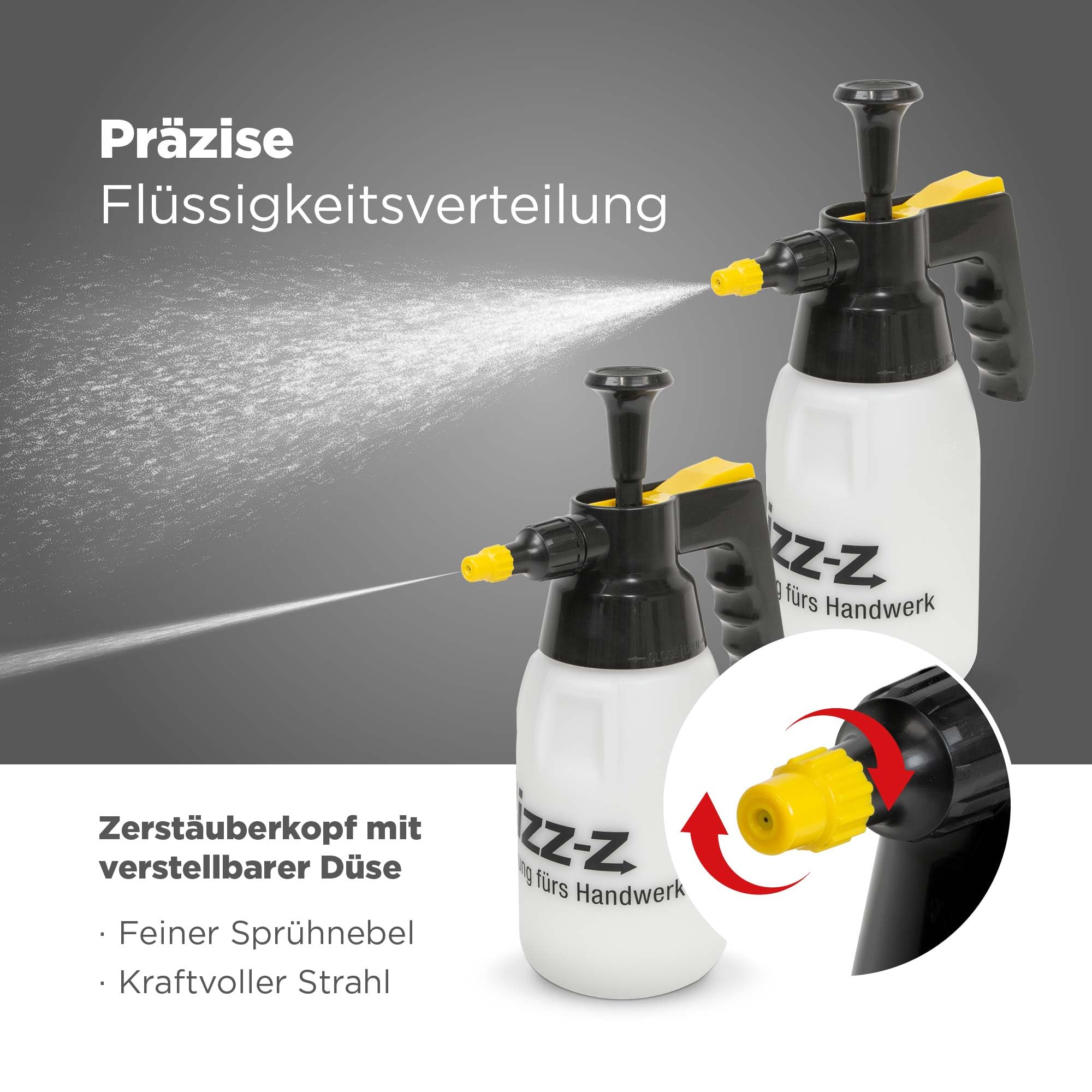 blizz-z Drucksprüher säurebeständig (900 ml) mit Füllstandsanzeige und Überdruckventil, Made in Germany