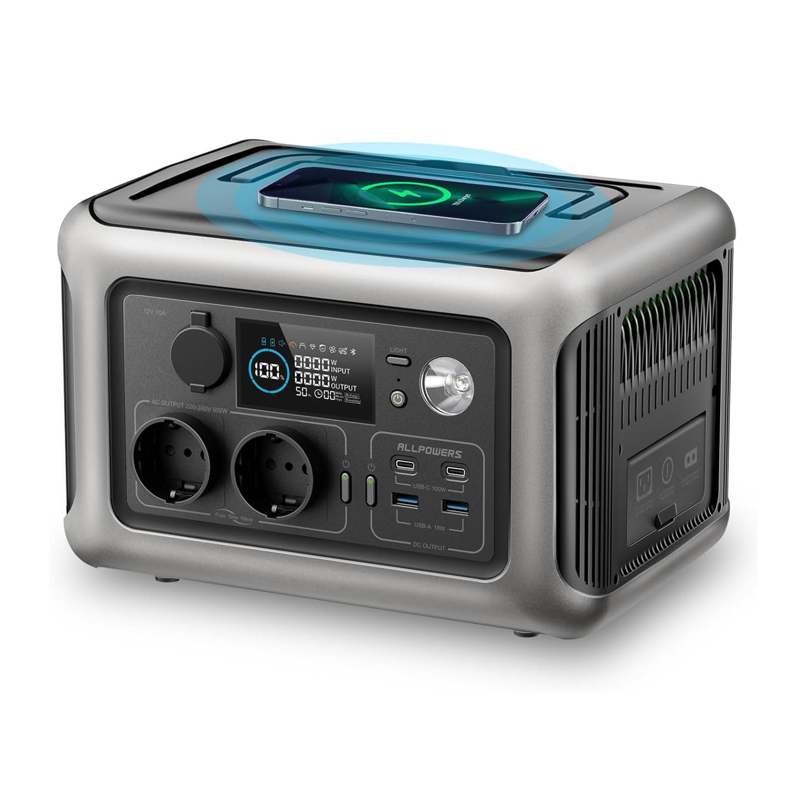 ALLPOWERS R600 Tragbare Powerstation, 299Wh LiFePO4 Batterie mit 2x 600W (1200W Spitze) AC Ausgang Solargenerator, 0-100% Schnellladung in 1 Stunde für Garten Party Reise Camping Wohnmobil Notfall