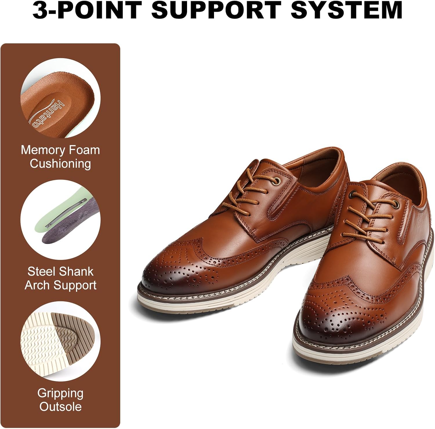 Mens Dress Shoes, Genuine Leather Brogue Wingtip Casual Oxford Shoes with Arch Support, Comfortable Stylish Lace Up Formal Derby Dress Sneakers for Business Daily Wedding - Image 4