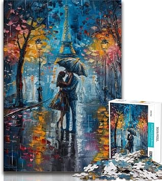 Jigsaws Puzzles 1000 Pieces for Adults Gifts Couple Under The Eiffel Tower Puzzles for Adults,Family Entertainment Toys with Matching Poster And Trivia Sheet 38x26cm