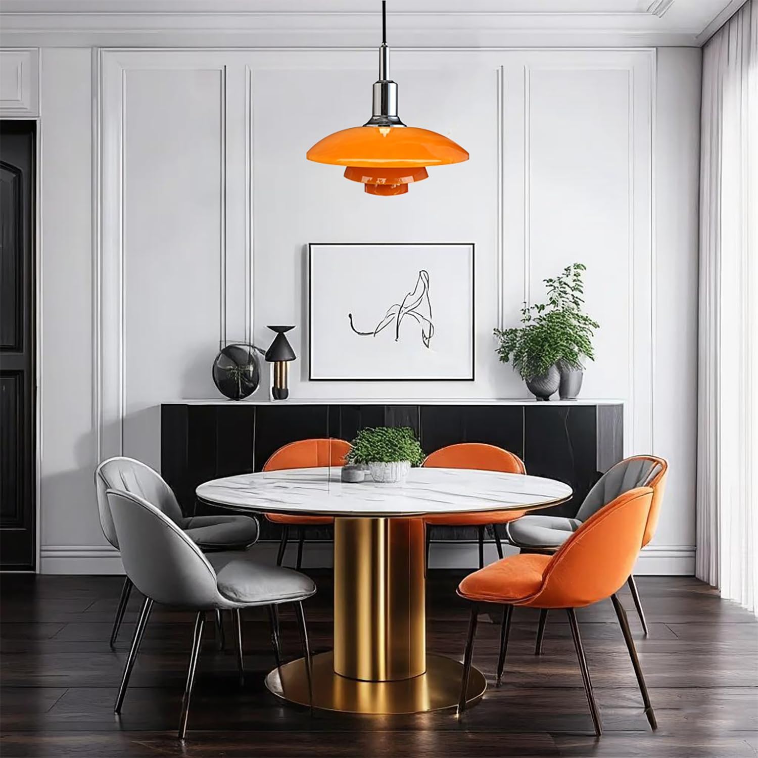 Pendant Light Orange Danish Ceiling light Mid Century Pendant Lamp 3-Layer Shade Design Scandinavian Style Metal Flush Mount Light Fixtures for Kitchen Island Bedroom hallway Dining Room (Orange)