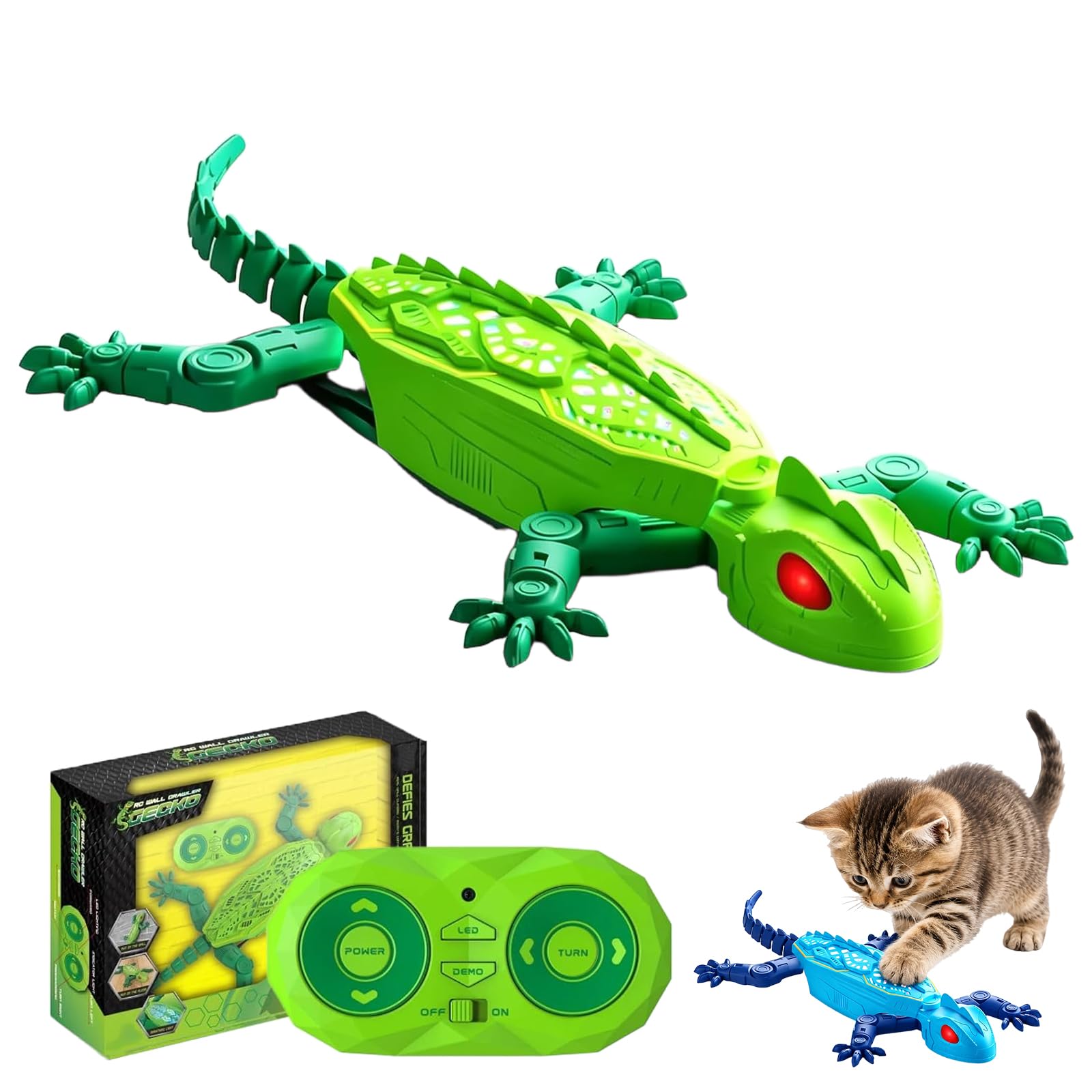 Gecko Rush Cat Toy, Remote Control Wall Climbing Cat Toy for Indoor，Green