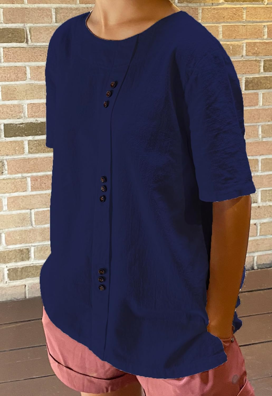 Women Cotton Linen Crew Neck Short Sleeve Tunic, Tee Shirts Tops Loose Fit, Linen Blouse for Women - Image 4