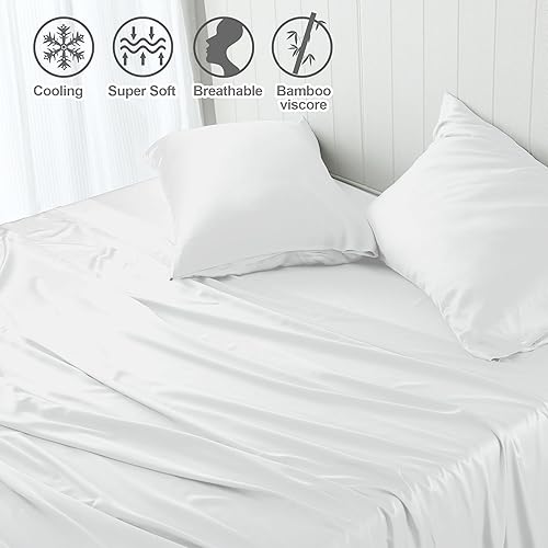 Miniatura 5 de Juego de sábanas de 100 % bambú de 4 piezas, 4 piezas, 400 hilos, 100% bambú, frescas, transpirables, suaves y sedosas en tejido satén para