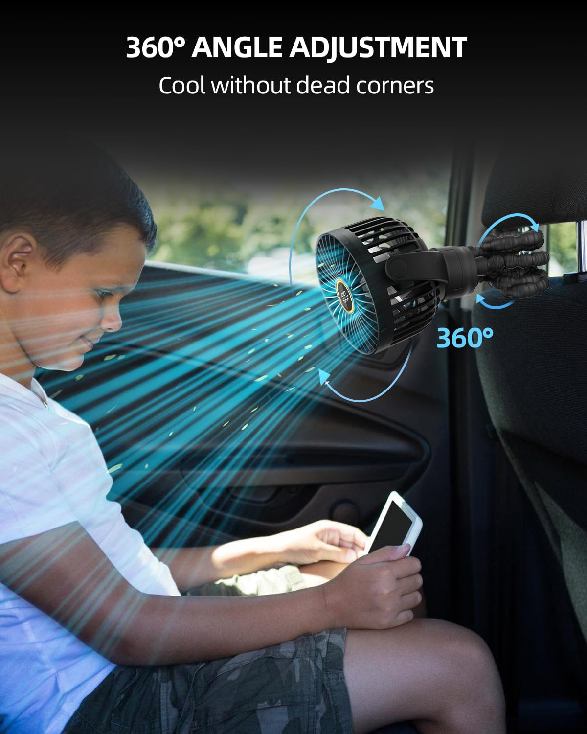 TUNISE Kinderwagen-Clip-Ventilator, wiederaufladbar, leiser bürstenloser Motor mit LED, 3 Geschwindigkeiten, 360° Drehung, abnehmbares Stativ, für Kinderwagen, Laufband, Hand- und Tischgebrauch