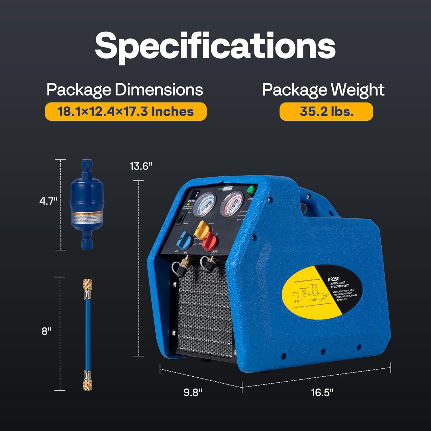 VIVOHOME R1234yf R32 R454B 3/4 HP Portable Refrigerant Recovery Machine Oil-Less, Freon Recycling Unit HVAC for Vapor Liquid Refrigerant, Car Air Conditioning