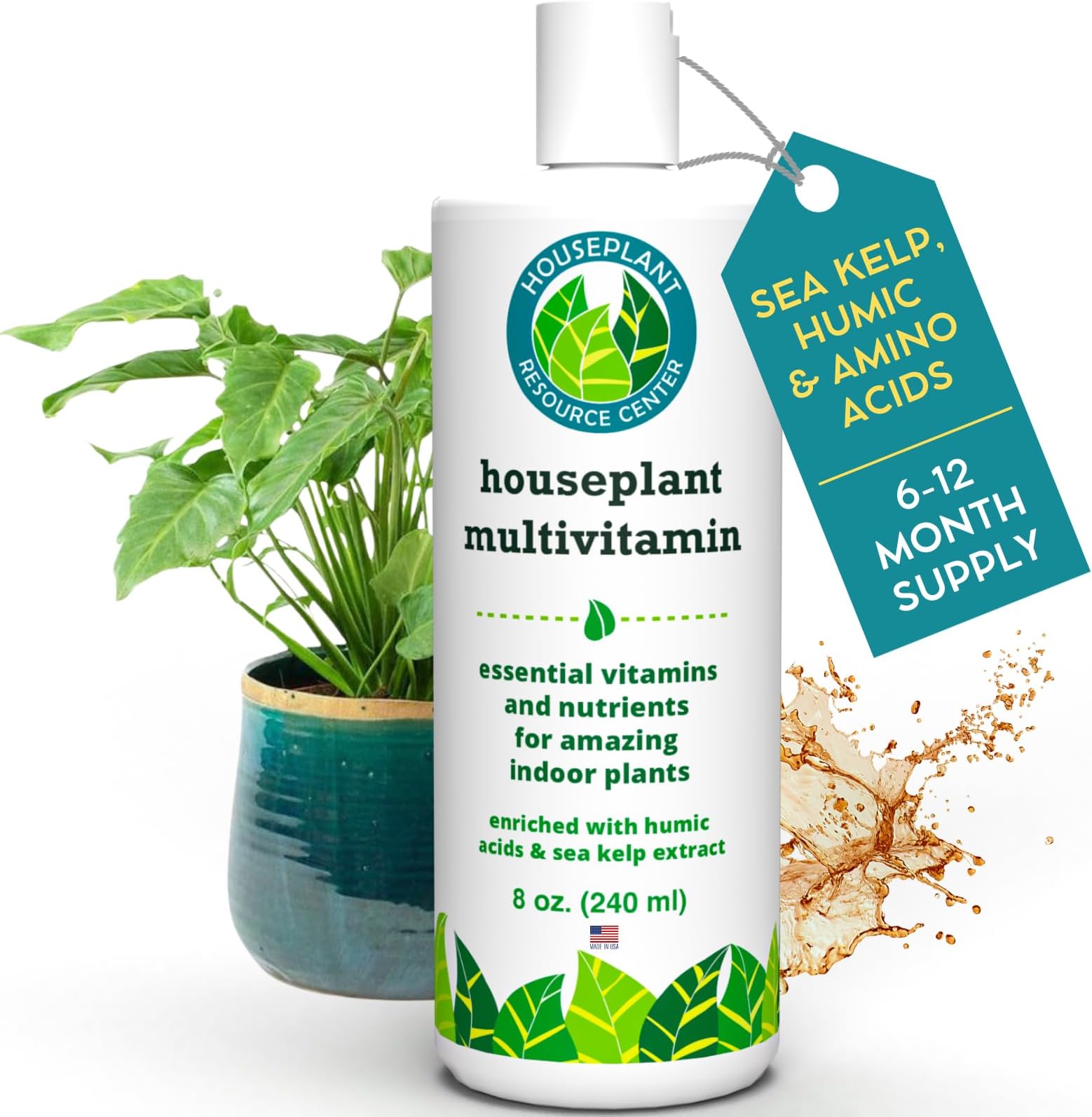 Micronutrient, Sea Kelp & Humic Acid Booster for Houseplants (Pairs with Fertilizer) – Houseplant Multivitamin | Leaf & Root Growth Supplement | 8oz