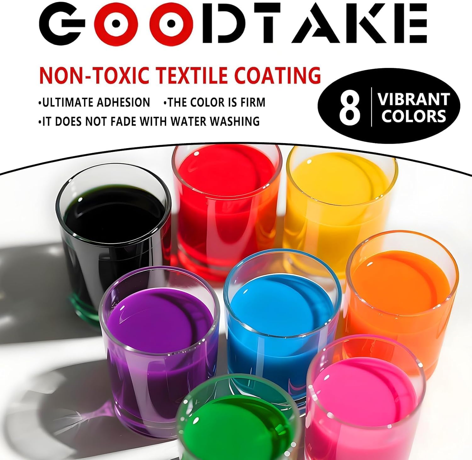 GOODTAKE Fabric Paint Set of 10 Colors - 250ml (9 Fl Oz) Each Colors - Permanent Acrylic Paint for Fabric & Clothes, Perfect for DIY T-Shirts, Jeans and Textile Art Projects