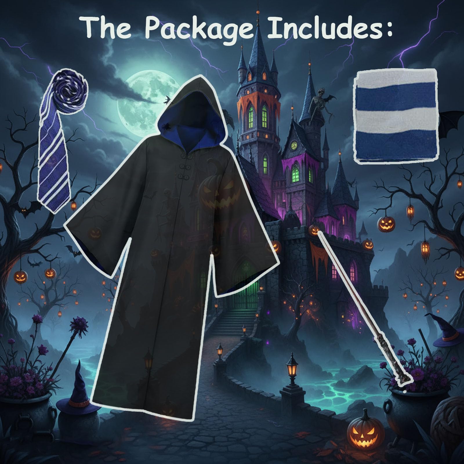 OYYJIG Magician Robe for Adult Teens, Wizard School Costume for Men Women,Four Magic College Styles Cloak Witch Hooded Cape