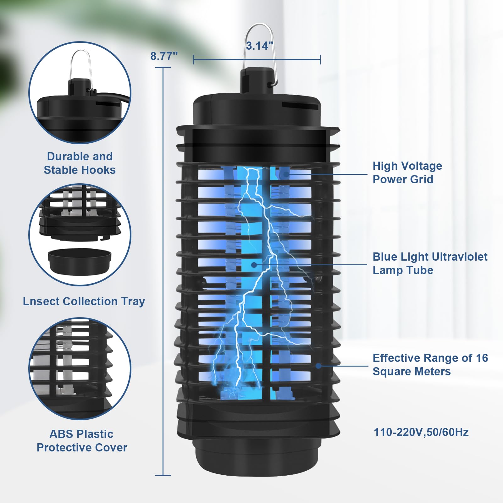 Lámpara Antimosquitos Electrico, UV Mata Mosquitos Electrónico, Atrapa Mosquitos, IPX5 Impermeable, Lampara Mata Mosquitos, Insectos de Uso Interior y Exterior, Color Negro