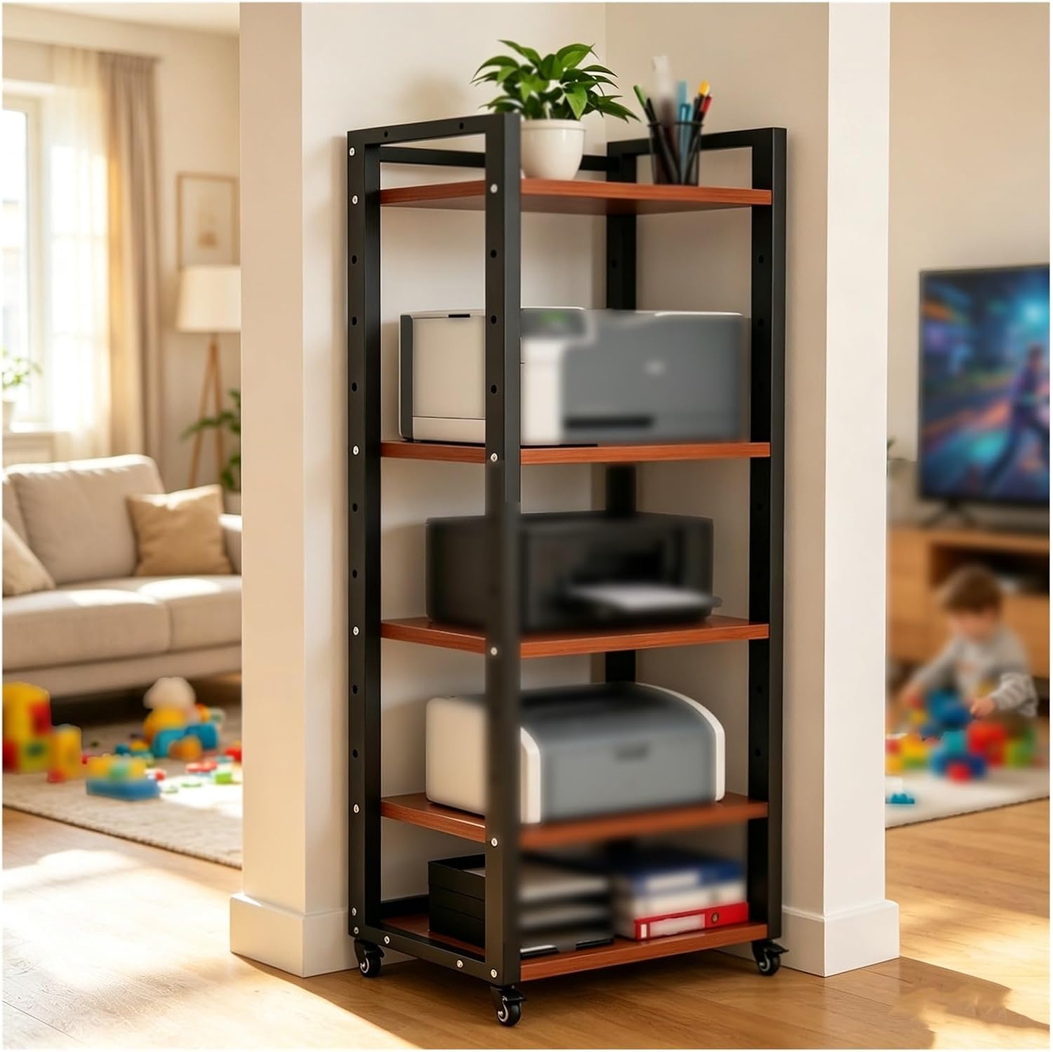 5-Tier Audio Video Rack,Heavy Duty Audio Component Rack with Wheels | Media Stand with Adjustable Shelves for DVD CD Player TV Accessories Receiver Game AV Media Storage Shelf Home Office