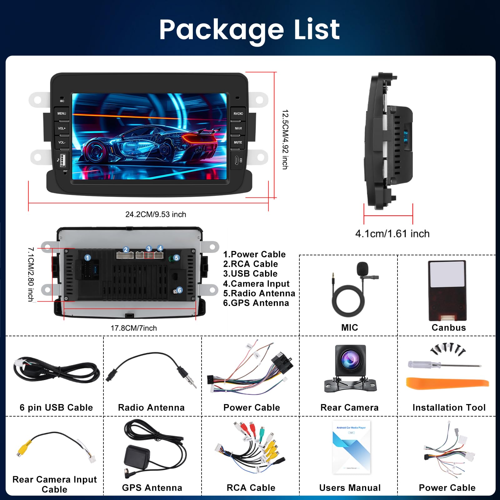 NHOPEEW 4+64G Radio Voiture pour Dacia Duster Sandero Dokker Logan Lodgy - Radio Android 7 Pouces avec sans Fil Carplay et Android Auto - Mirror Link EQ DSP Écran Divisé + Caméra de Recul