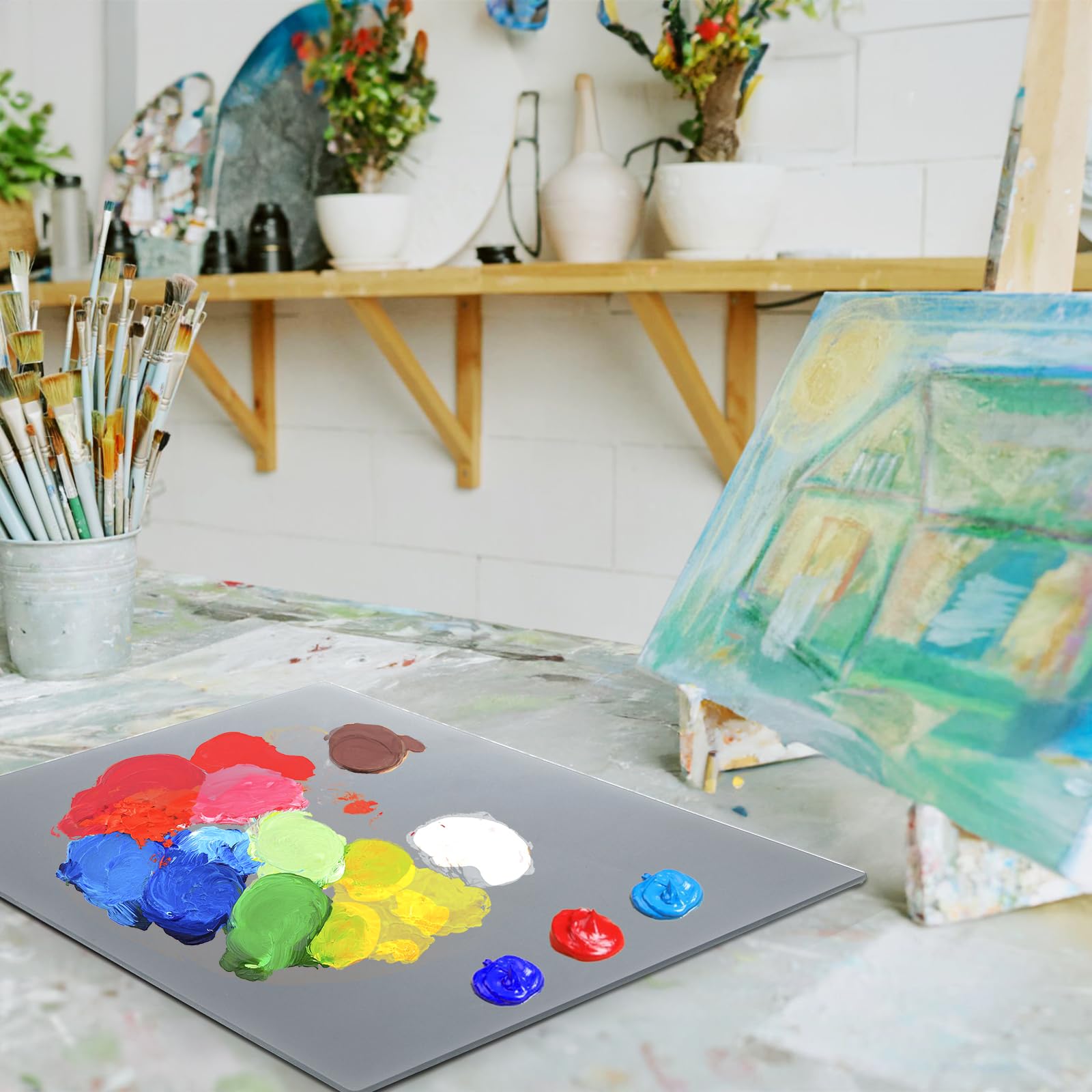Lot de 2 palettes de peinture en verre trempé gris neutre, 30,5 x 40,6 cm, résistantes aux rayures, facile à nettoyer, pour huile, acrylique, aquarelle, gouache, loisirs créatifs