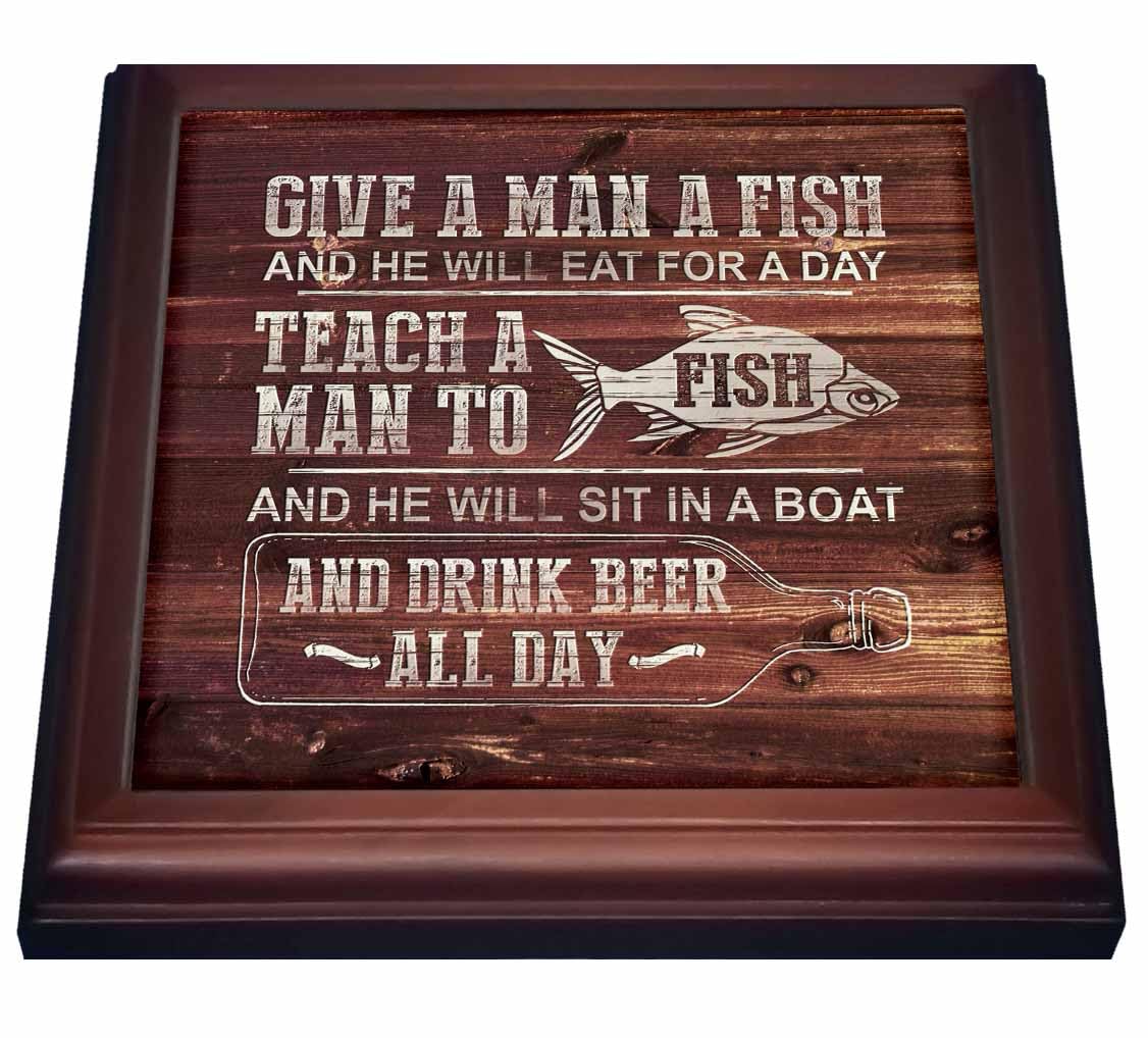 3dRose Funny Fishing Design Trivet with Tile, 8