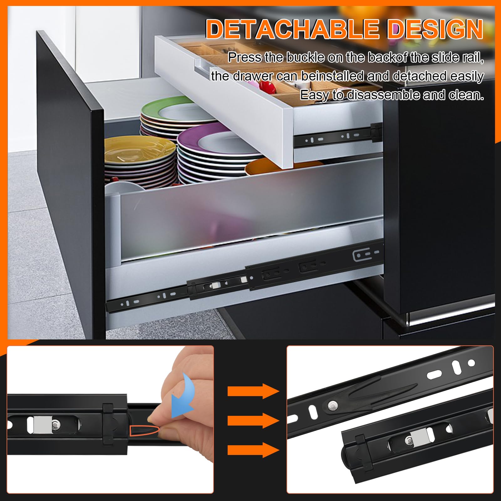 12 inch Drawer Slides 4 works (8pcs) 3 fold Full Extension Side Mount Cabinet Drawer Glides 12" Black Cabinet Rails for Dresser Cabinet - Image 3