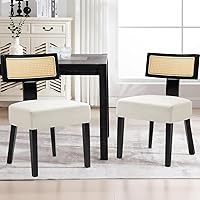 Vista 1 de Juego de 2 sillas de comedor de ratán, sillas de cocina modernas de mediados de siglo con respaldo de caña y marco de madera en acabado negro