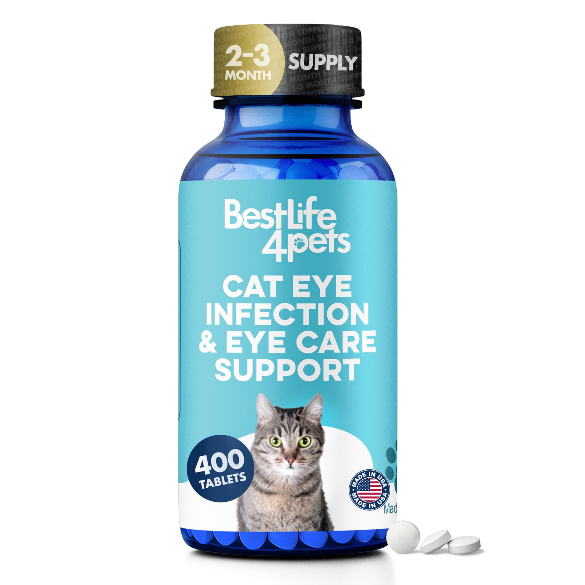 Cat Eye Infection & Vision Care Support, Holistic Vision Support for Cats & Kittens, Soothes Eye Infections, Conjunctivitis, Swelling, and Discharge, Easy to Use, 400 Odorless, Tasteless Pills