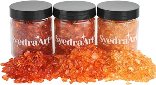 Miniatura 13 de Syedra - Juego de 3 piezas de vidrio triturado para manualidades, arte de resina, piezas de espejo de color triturado, 1 libra (amarillo)