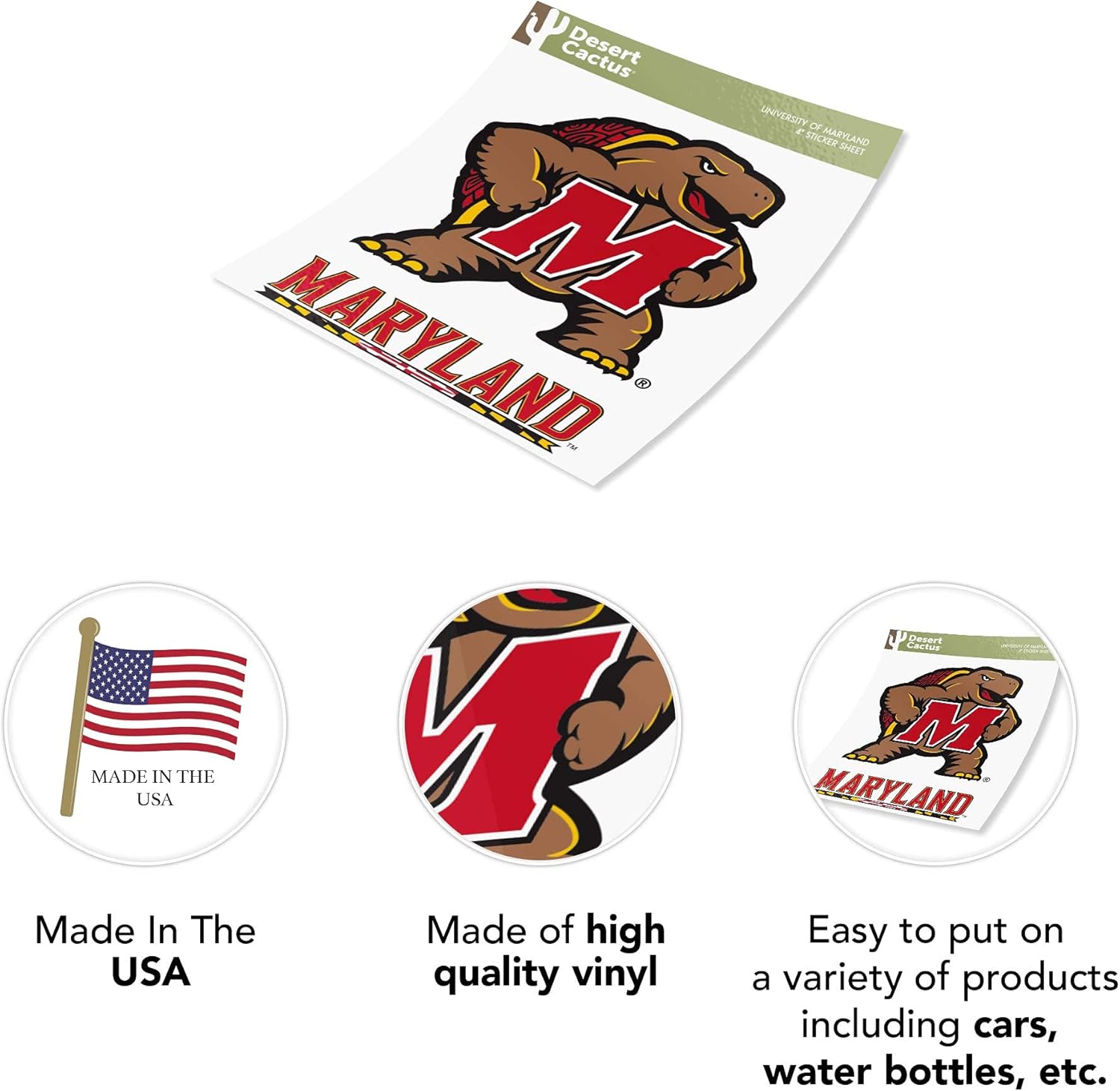 Desert Cactus University of Maryland Sticker Maryland Terrapins Vinyl Decal Laptop Water Bottle Car Scrapbook Sheet (4 Inch Set V1) - Image 5