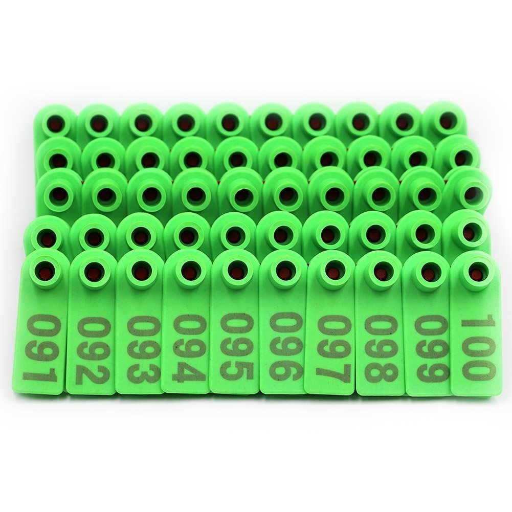 Etichette Auricolari per Pecore Etichette Auricolari per Bestiame in Plastica Verde per Capra Etichette Auricolari per Agnelli con Numero 001-100