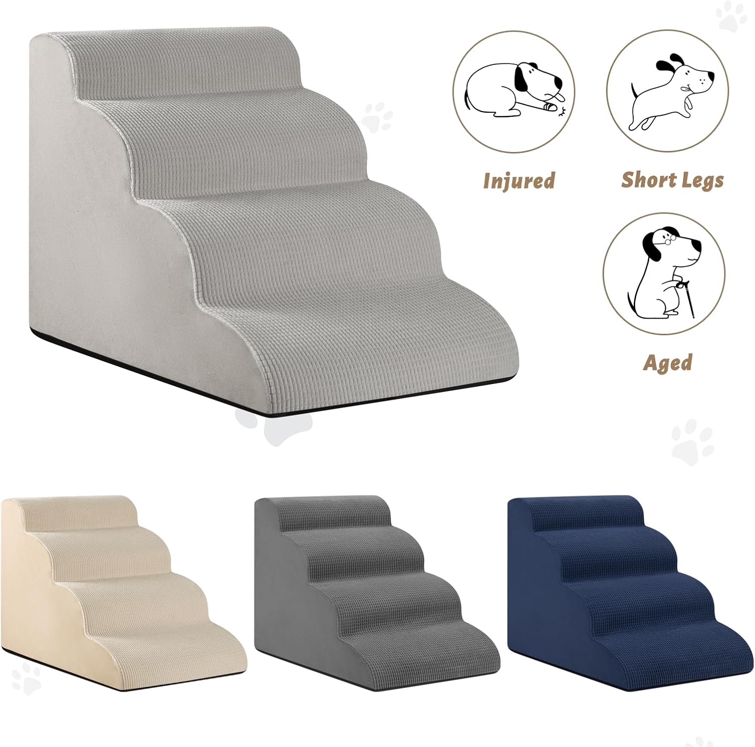 4-step dog stairs and ramp for beds or couches,non-slip sturdy pet steps for small dogs and cats,17.4" h,light grey light grey 4 standard 4-step 17.4"h