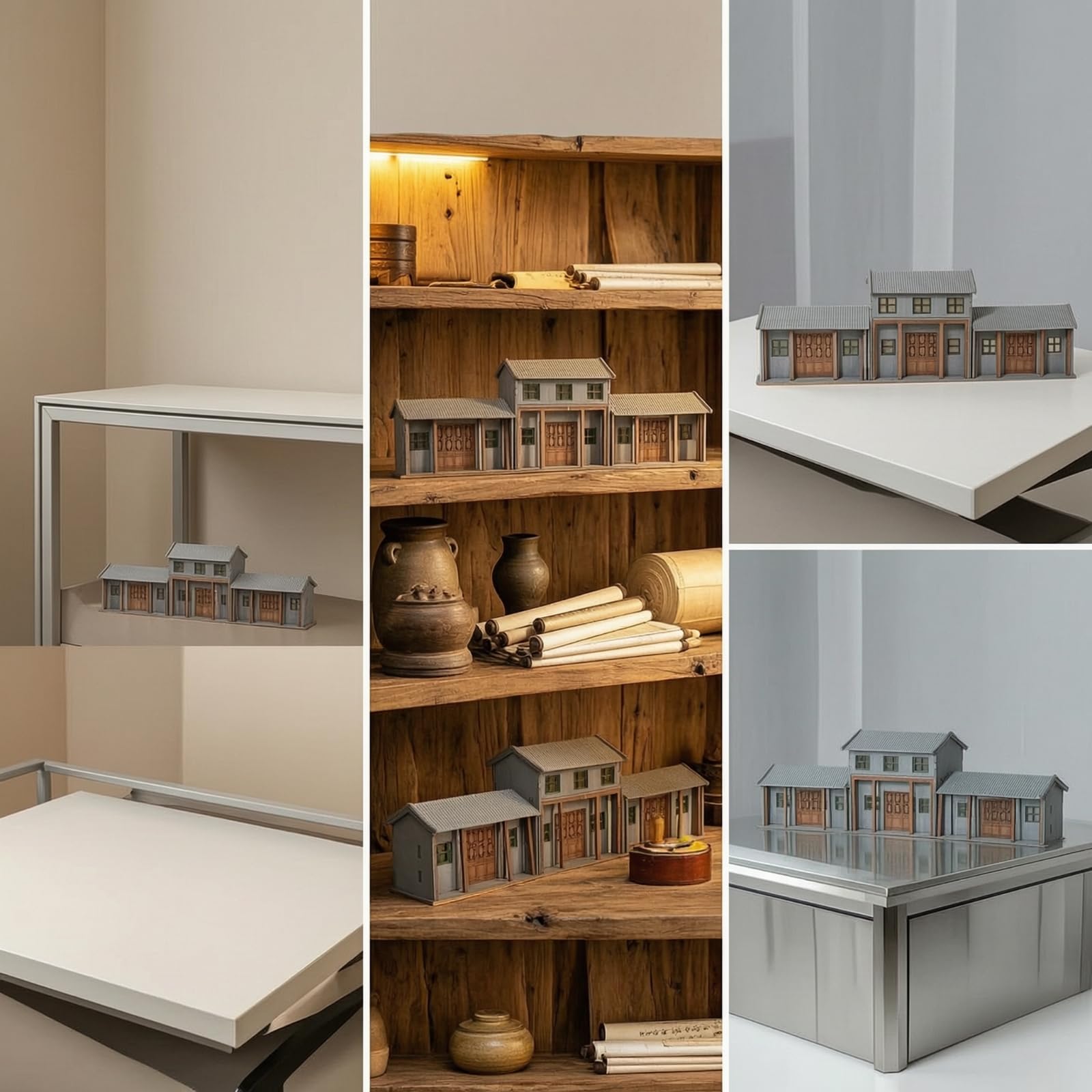 MagiDeal Miniatura Siheyuan Casa Patio Tradicional Maqueta de Edificación Histórica Kit con Paredes Texturadas y Puertas Detalladas Más Bandeja de Color y