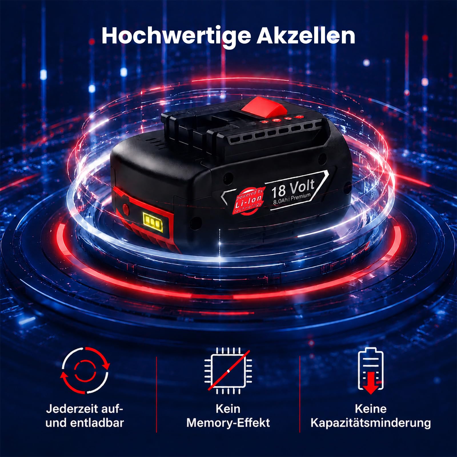 2 Stück 8Ah Lithium-Ionen Ersatzakku Kompatibel mit Bosch Akku 18V | Akku mit LED-Anzeige, für BAT618, BAT609, BAT619, BAT612, BAT622, BAT610, BAT609G, BAT619G, BAT618G und BAT610G