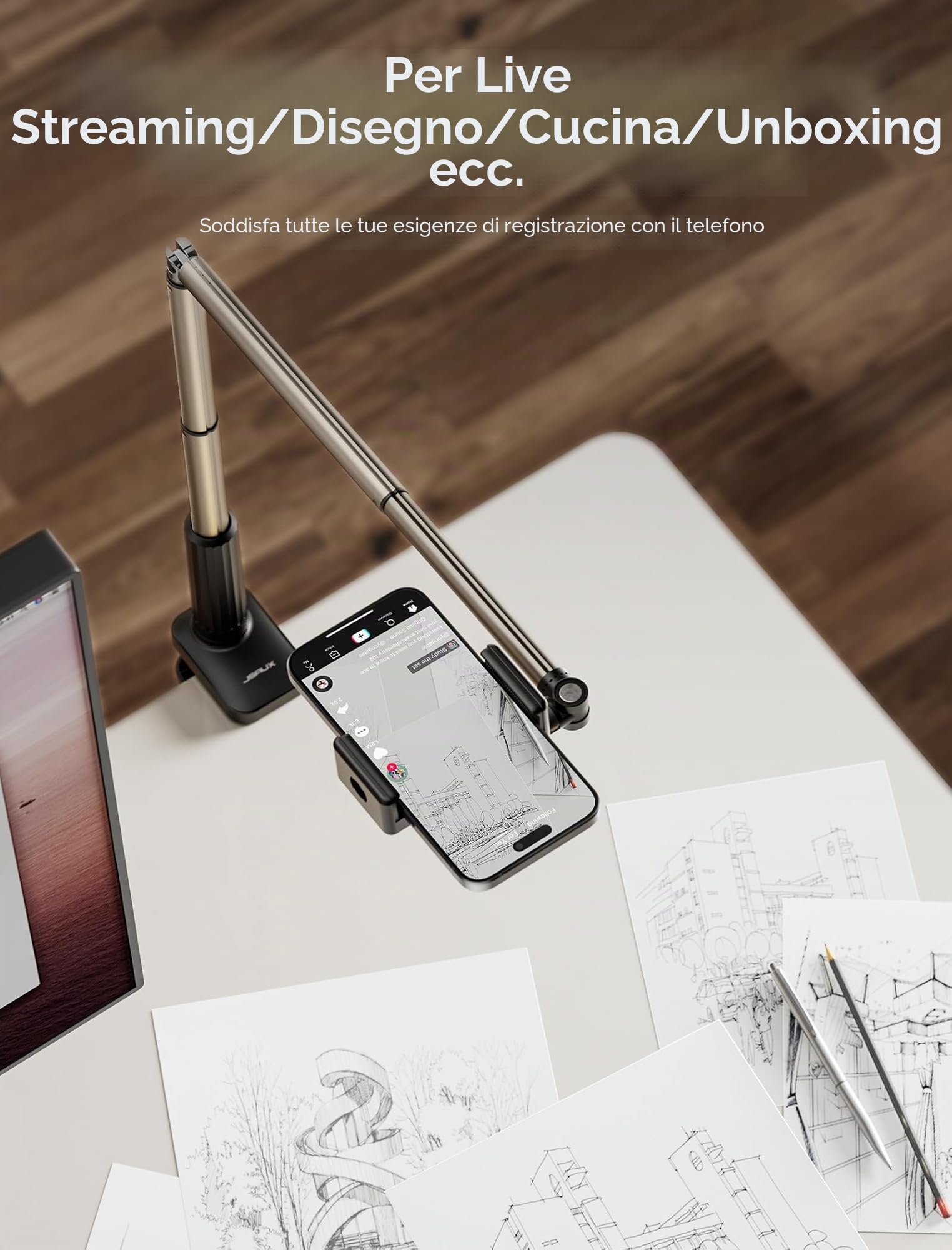 JSAUX Supporto per telefono per scrivania e letto, supporto flessibile per telefono universale 360 pigro lungo braccio morsetto clip supporto per telefono per tavolo comodino compatibile con iPhone 14