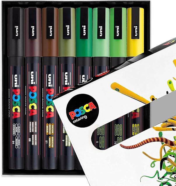 POSCA PC-3M Paint Marker Art Pens - 0.9-1.3mm  Earth Tones Set of 8 Pens in Gift Box